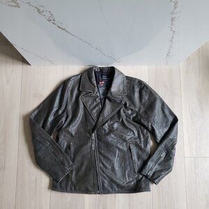 Lucky Brand Black Label Moto Jacket Mens L Leather Brown Bomber Coat NWT